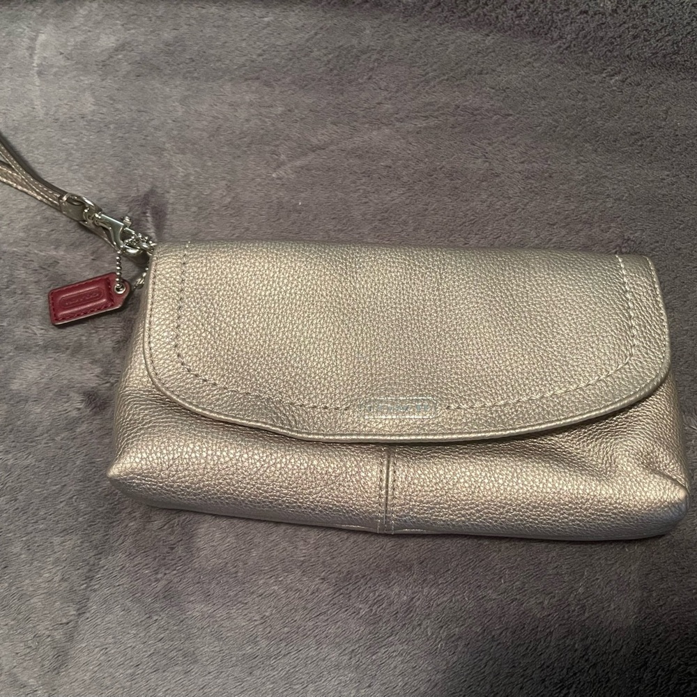 Coach Silver Clutch Wristlet with Minimalist Design